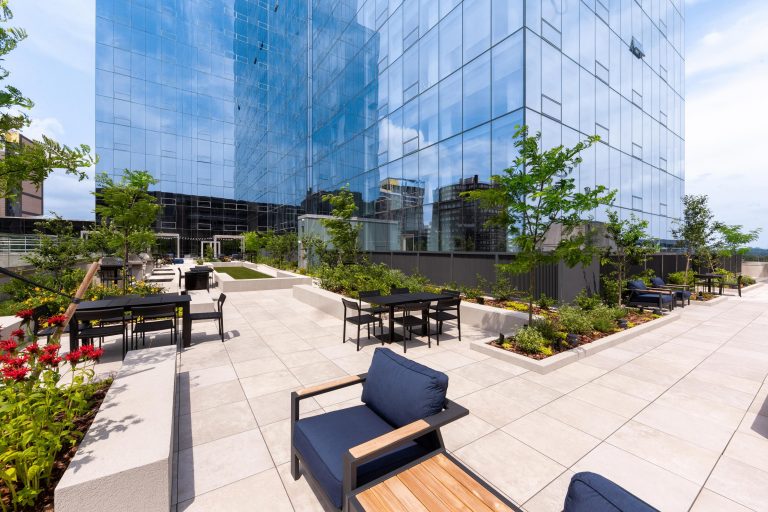 Rooftop shared tables.