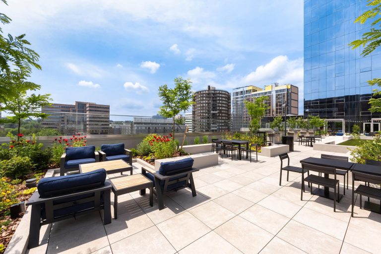 Rooftop deck seating.