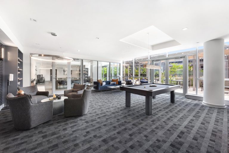 Game room with billiards.