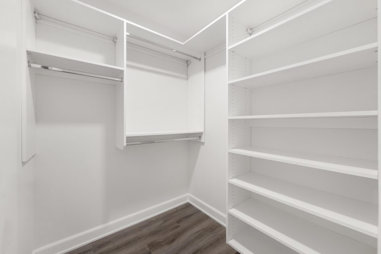 Walk-in closet shelving.
